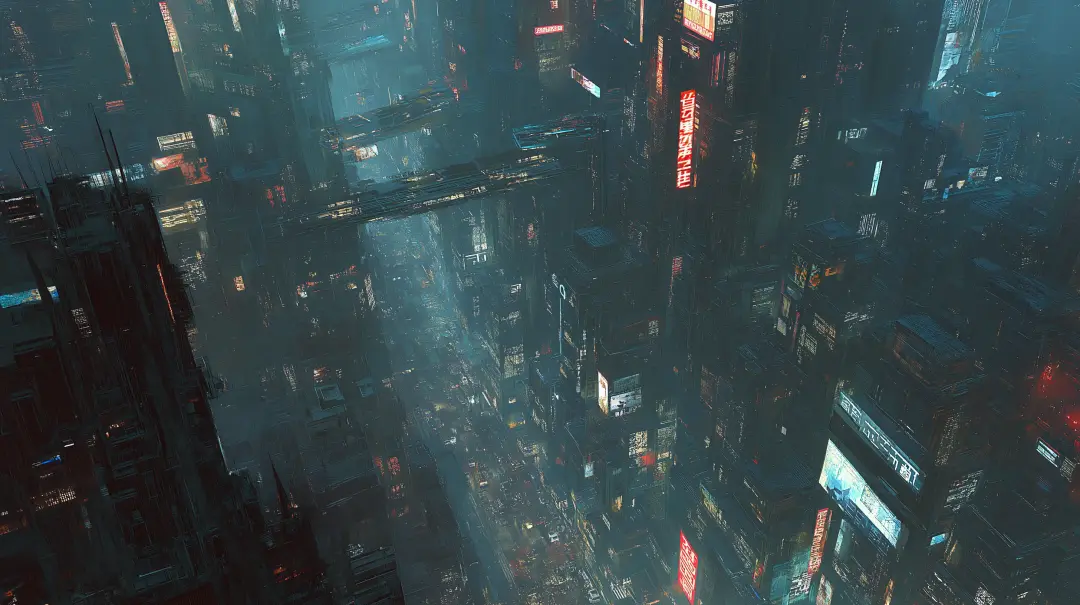 未来城市夜景_巨型神像